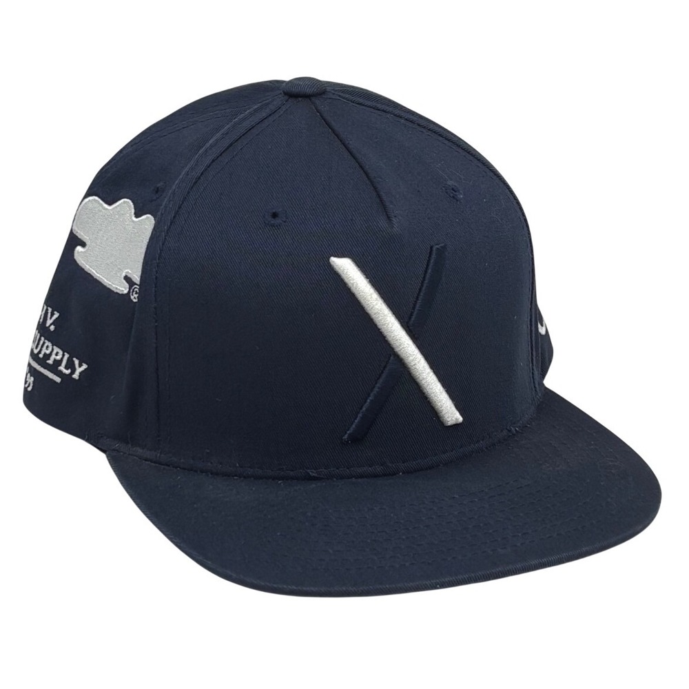 Vintage 10 Deep Snapback Baseball Cap Navy Blue Graphic Embroidery 100% Cotton